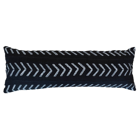 Casa Boho lumbar pillow black and white monochrome decor mudcloth mud cloth pillow geometric designs aztec indian tribal long lumbar pillow long pillow simplistic home minimalist home simple design neutral colors black pillow black decor black and white decor modern boho bohemian nordic decorations nordic home japandi style bedroom living room sofa couch woven nook bolster pillow african mud cloth