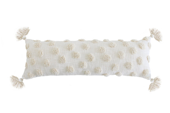 decorative lumbar pillow cover fringe dot pillow long lumbar pillow boho pillow cover cream decorative pillow cream decor neutral home decor long boho pillow for bed dot pillow pom pom pillow boho home decor bohemian home decor decorative boho pillow cover with pom poms