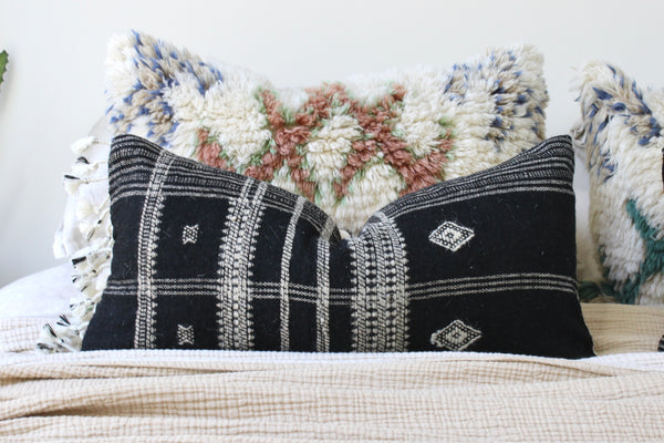 casa boho decorative throw pillow decorative lumbar pillow cover bolster pillow black throw pillow wool decor pillow wool pillow tassel pillow indie pillow cover indie decor bohemian decor boho home decor earthy home decor earthy decor bohemian pillows bedroom pillows boho bedroom decor  indian bhujodi pillow