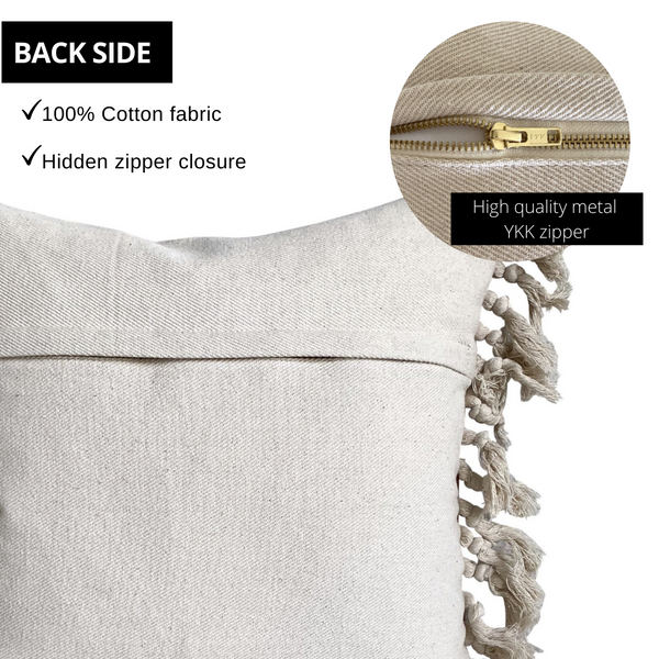 Casa Boho decorative throw pillow boho pillow bohemian pillow modern pillow mid century modern decor home decor furnishings accents toss pillow pillowcase 18x18 pillow cover boho throw pillow black white rust burnt orange taupe tan beige fringe tassels bedroom living room nursery office