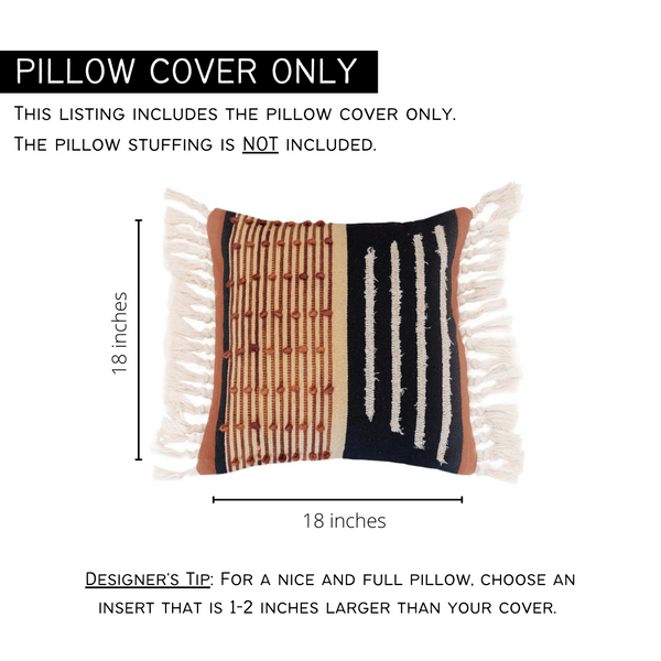 Casa Boho decorative throw pillow boho pillow bohemian pillow modern pillow mid century modern decor home decor furnishings accents toss pillow pillowcase 18x18 pillow cover boho throw pillow black white rust burnt orange taupe tan beige fringe tassels bedroom living room nursery office