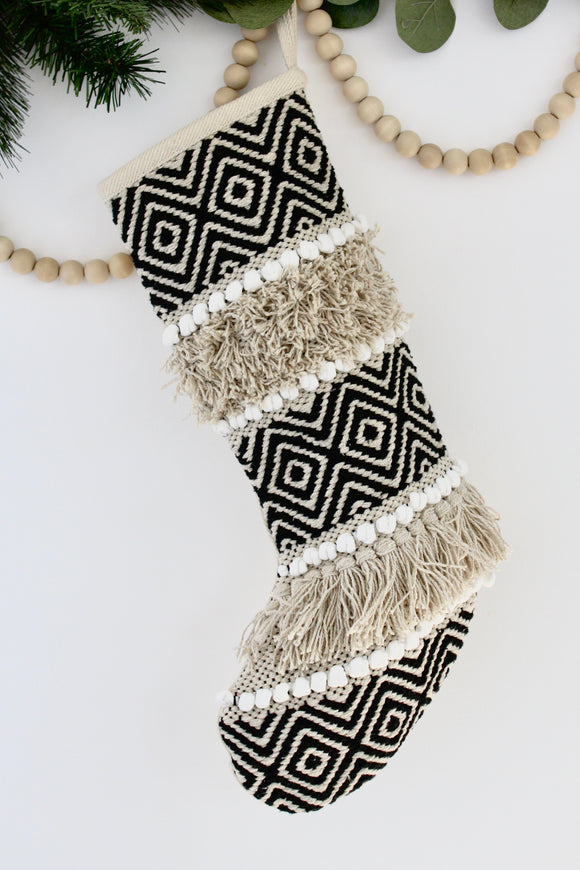 casa boho Christmas stocking black Christmas stocking black Christmas decor black holiday decor black holiday stocking bohemian holiday decor boho holiday decorations fireplace holiday stockings for mantle