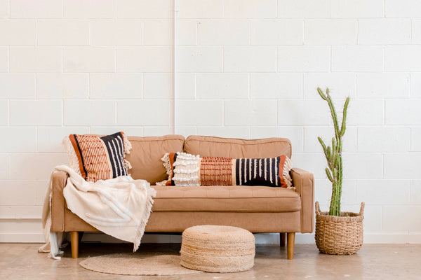 Casa Boho decorative throw pillow boho pillow bohemian pillow modern pillow mid century modern decor home decor furnishings accents toss pillow pillowcase 18x18 pillow cover boho throw pillow black white rust burnt orange taupe tan beige fringe tassels bedroom living room nursery office