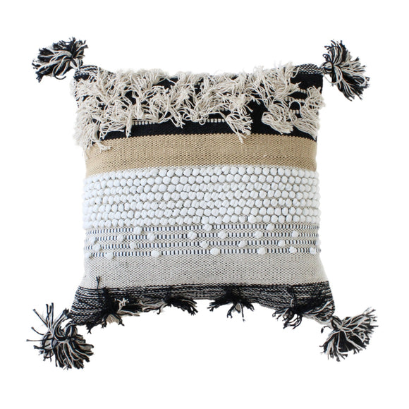 Casa boho throw pillow decorative pillow cover pom pom pillow black white tan beige fringe 20x20 pillow boho home decor cotton bohemian pillow cover cushion cover