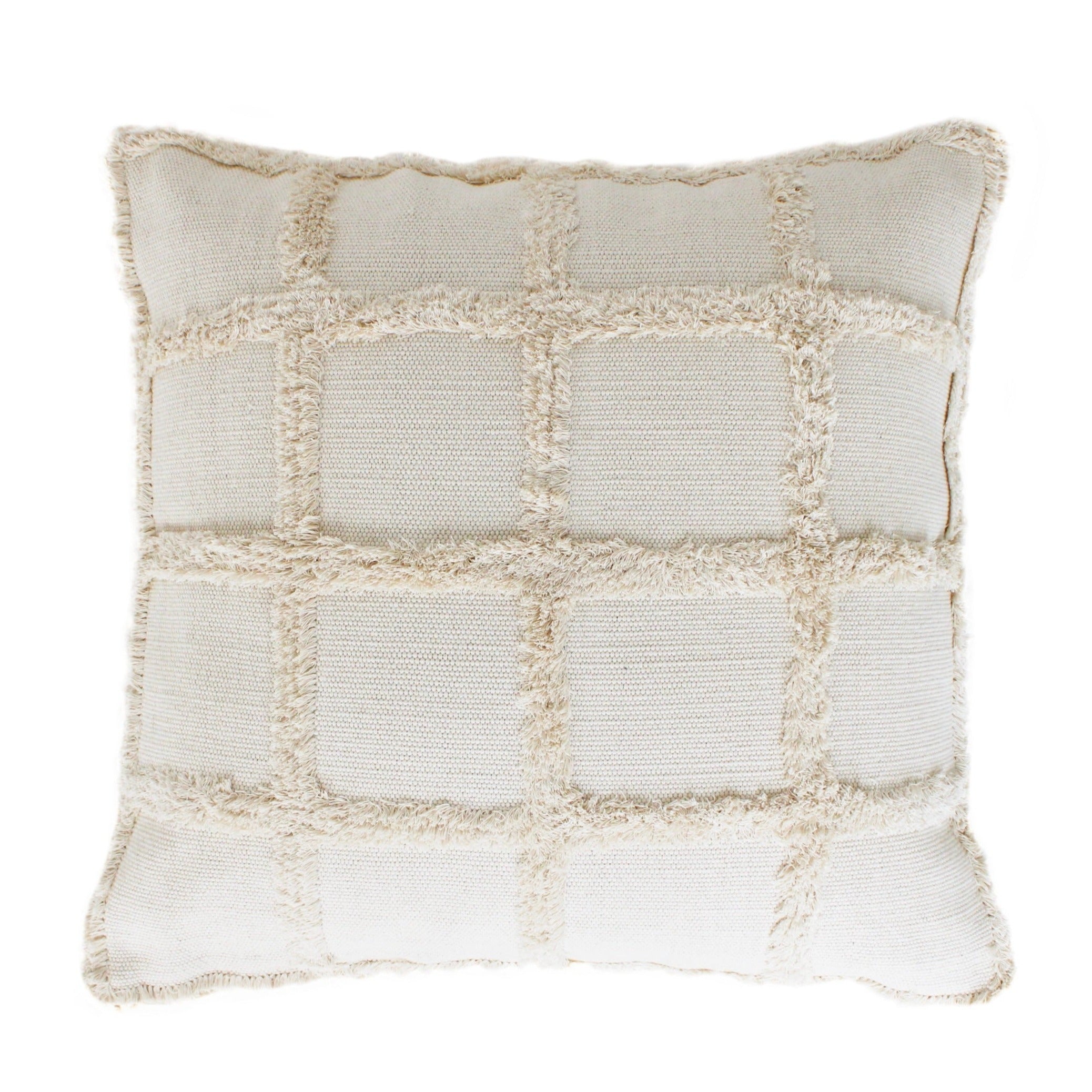 Zara 18 inch Artisan Crafted Decorative Throw Pillow Cushion Cover - White  Cotton Jute Leaf Pattern - Decorshore